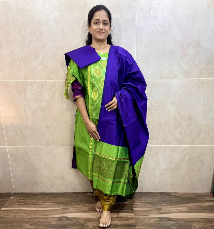 Premium Pochampally handloom silk cotton top (cotton lining) paired with silk cotton dupatta and silk bottom (Free size)