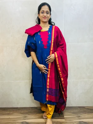 Semi raw silk top (cotton lining) paired with semi raw silk dupatta and semi raw silk bottom (Free size)