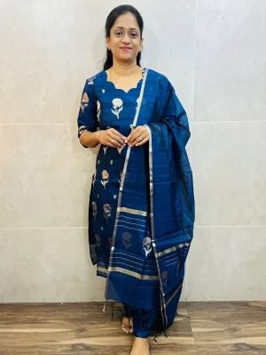 Premium Benarasi silk top (cotton lining) with allover zari weavings paired with benarasi silk dupatta and silk bottom (free size)