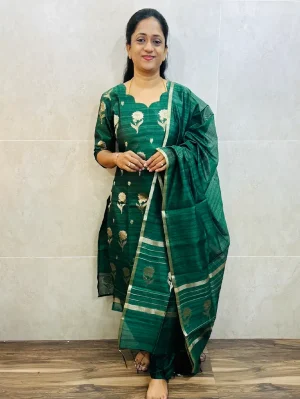 Premium Benarasi silk top (cotton lining) with allover zari weavings paired with benarasi silk dupatta and silk bottom (free size)