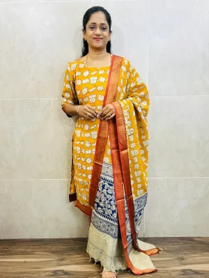 Kalamkari dyed chennuri silk top (cotton lining) paired with Kalamkari chennuri silk dupatta