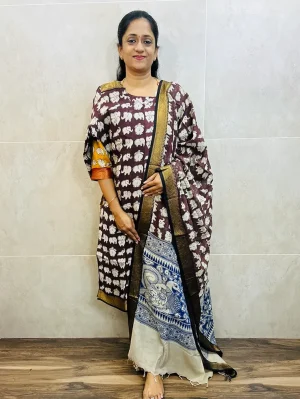 Kalamkari dyed chennuri silk top (cotton lining) paired with Kalamkari chennuri silk dupatta