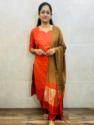 Muslin silk top (cotton lining) with allover thread woven buttas paired with muslin silk dupatta and silk bottom (free size)