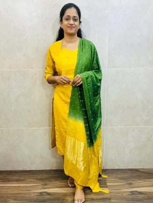 Muslin silk top (cotton lining) with allover thread woven buttas paired with muslin silk dupatta and silk bottom (free size)