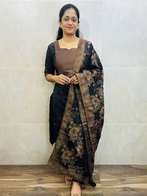 Premium Dola silk top (cotton lining) with all over antique zari weaving paired with Dola silk dupatta and silk bottom (free size)