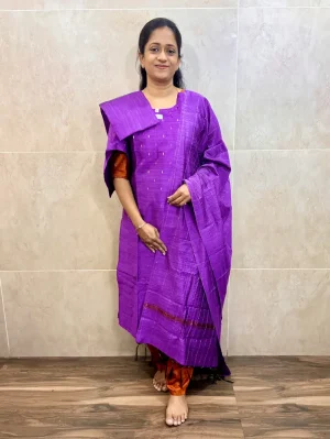 Semi raw silk top (cotton lining) paired with semi raw silk dupatta and semi raw silk bottom (Free size)