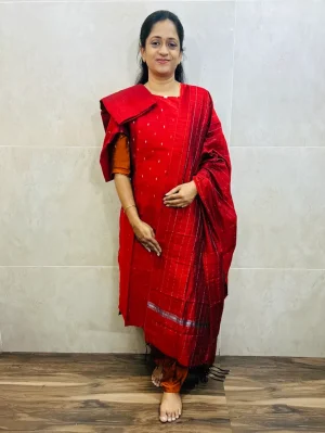 Semi raw silk top (cotton lining) paired with semi raw silk dupatta and semi raw silk bottom (Free size)