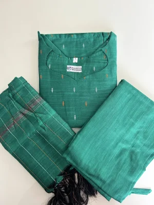 Semi raw silk top (cotton lining) paired with semi raw silk dupatta and semi raw silk bottom (Free size)