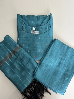 Semi raw silk top (cotton lining) paired with semi raw silk dupatta and semi raw silk bottom (Free size)