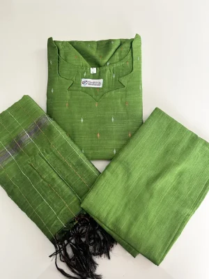 Semi raw silk top (cotton lining) paired with semi raw silk dupatta and semi raw silk bottom (Free size)