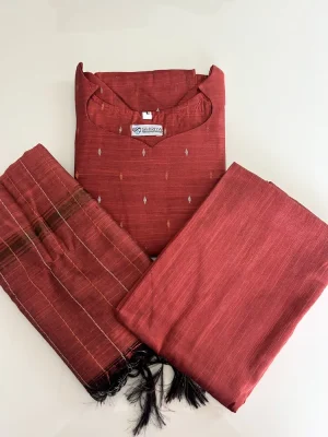 Semi raw silk top (cotton lining) paired with semi raw silk dupatta and semi raw silk bottom (Free size)