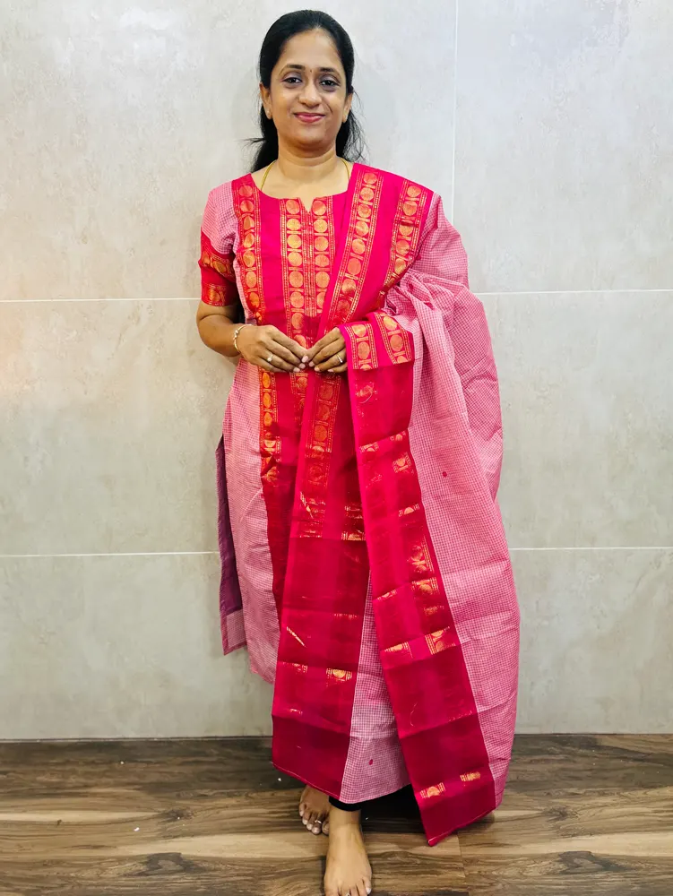 (Dispatch in 10working days)Kanchi cotton top (cotton lining) paired with Kanchi cotton dupatta