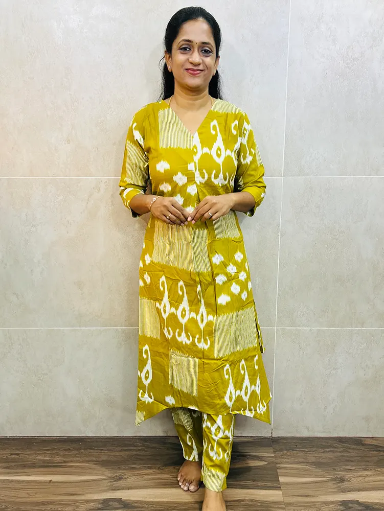 Printed Rayon top paired with printed rayon bottom (straight cut)