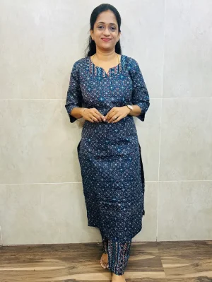 Ajrakh Printed cotton rayon top (cotton lining) paired with printed cotton rayon bottom (straight cut)