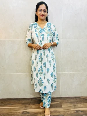 Printed Jaipur cotton top (cotton lining) paired with cotton bottom (Straight cut)