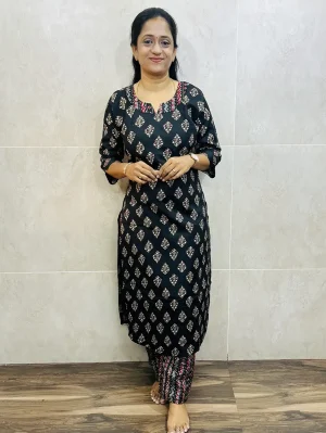 Printed cotton rayon top (cotton lining) paired with printed cotton rayon bottom (straight cut)
