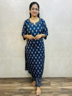 Printed cotton rayon top (cotton lining) paired with printed cotton rayon bottom (straight cut)