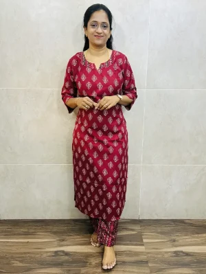 Printed cotton rayon top (cotton lining) paired with printed cotton rayon bottom (straight cut)