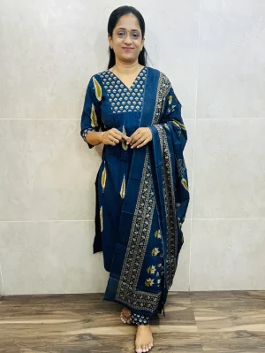 Printed Jaipur cotton top (cotton lining) paired with cotton dupatta and cotton bottom (straight cut)