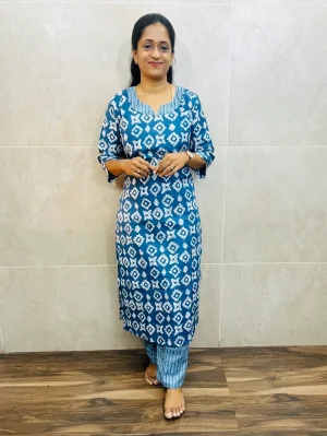 Printed cotton rayon top (cotton lining) paired with printed cotton rayon bottom (straight cut)