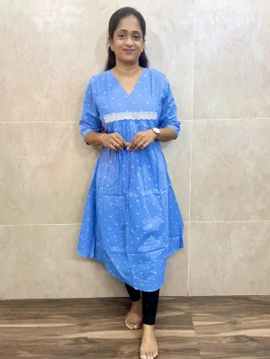 Pure cotton top(cotton lining)with allover thread weavings and crochet lace work on yoke(Aline pattern)