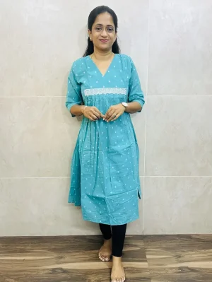 Pure cotton top(cotton lining)with allover thread weavings and crochet lace work on yoke(Aline pattern)