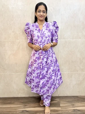 Printed cotton top (cotton lining) paired with printed cotton bottom (straight cut)