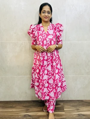 Printed cotton top (cotton lining) paired with printed cotton bottom (straight cut)