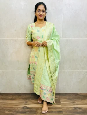 Soft semi raw silk top (cotton lining) with all over patola weaving paired with soft semi silk dupatta