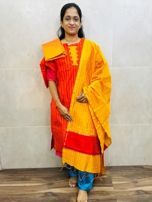 Semi raw silk top (cotton lining) paired with semi raw silk dupatta and semi raw silk bottom (Free size)