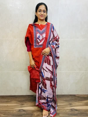 Soft silk top(crepe lining)with muslin silk patchwork on yoke paired with soft muslin silk dupatta and silk bottom(straight cut)