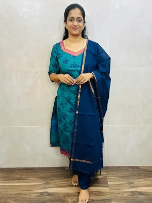 Pure cotton top (cotton lining) paired with cotton dupatta and cotton bottom (free size)