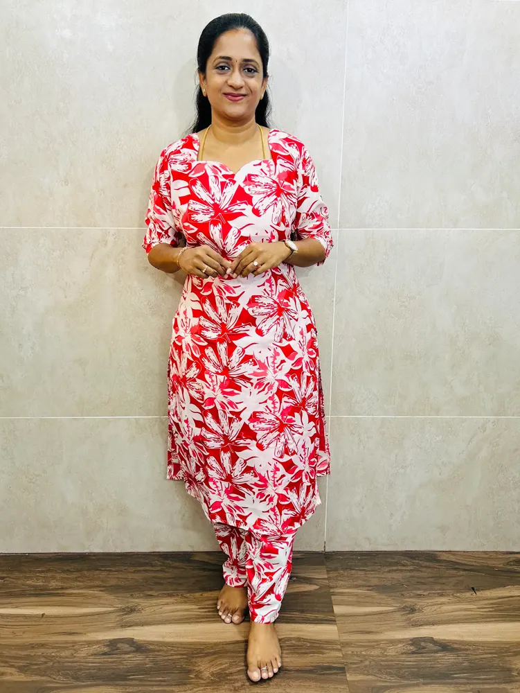 Printed cotton top(cotton lining)paired with printed cotton bottom(free size)