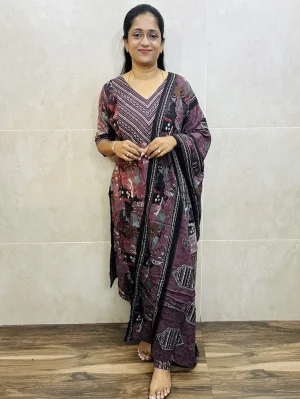 Printed premium rayon top (cotton lining) paired with printed rayon dupatta and rayon bottom (free size)
