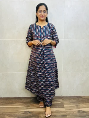 Printed rayon top (cotton lining) paired with printed rayon bottom (straight cut)