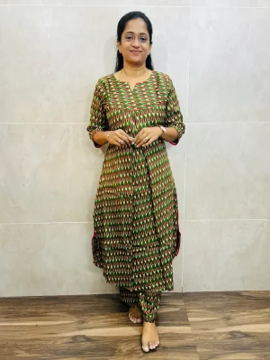 Printed rayon top (cotton lining) paired with printed rayon bottom (straight cut)