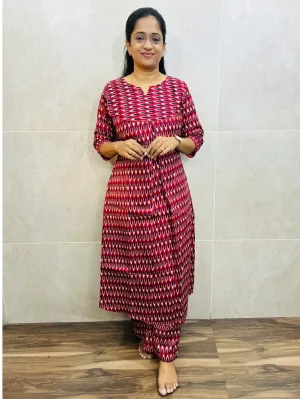 Printed rayon top (cotton lining) paired with printed rayon bottom (straight cut)
