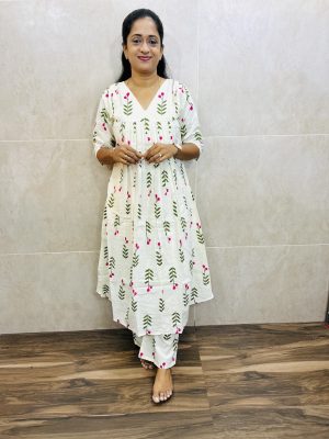 Printed Jaipur cotton top (cotton lining with 1-side pocket) paired with printed cotton bottom (semi palazzo)