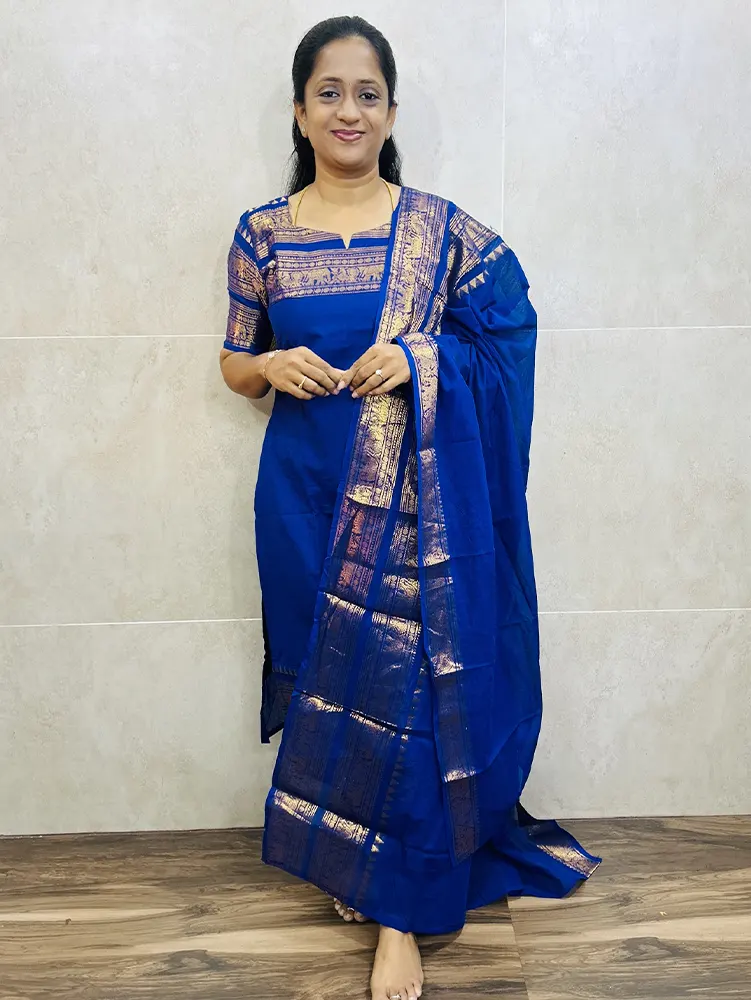 Royal Blue - Kanchi cotton top (cotton lining) paired with Kanchi cotton dupatta