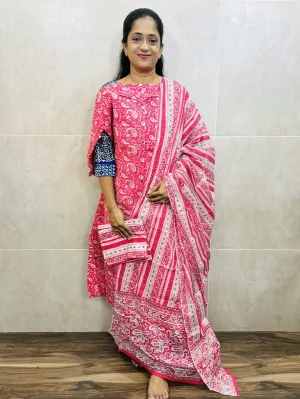 Cotton top (cotton lining) paired with cotton dupatta and cotton bottom (Straight cut)