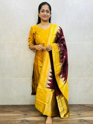 Semi soft silk top (cotton lining) with allover zariweaving paired with semi soft silk dupatta
