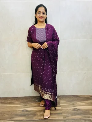 Soft silk top(cotton lining) with allover thread woven buttas paired with soft silk dupatta and silk bottom(free size)