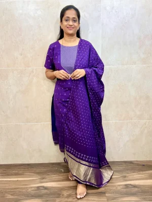 Soft silk top(cotton lining) with allover thread woven buttas paired with soft silk dupatta and silk bottom(free size)