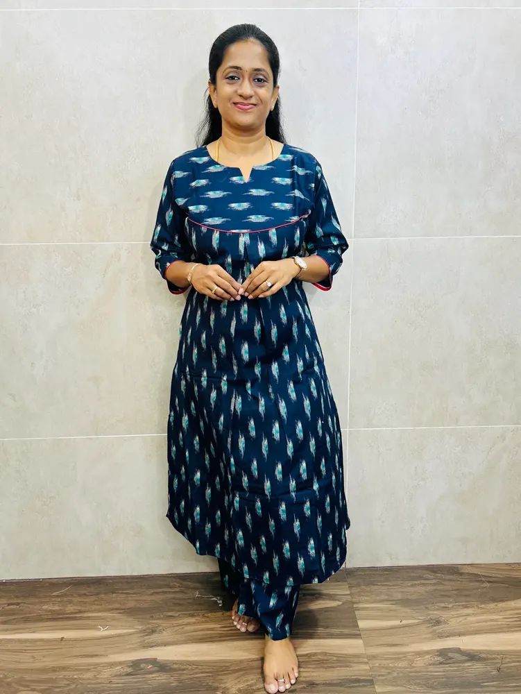 Printed rayon top (cotton lining) paired with printed rayon bottom (straight cut)