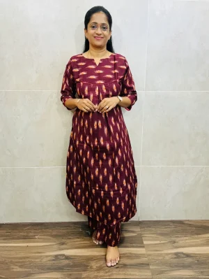 Printed rayon top (cotton lining) paired with printed rayon bottom (straight cut)