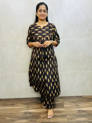Printed rayon top (cotton lining) paired with printed rayon bottom (straight cut)