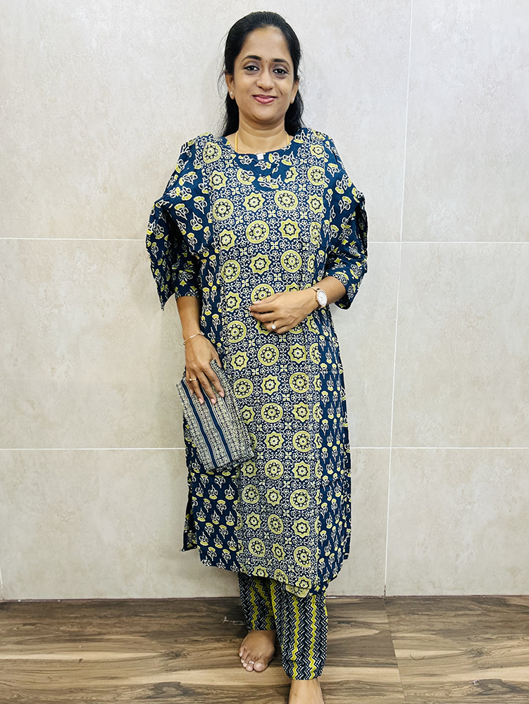 Ajrakh dyed cotton top with ajrakh dyed cotton bottom (Straight cut)