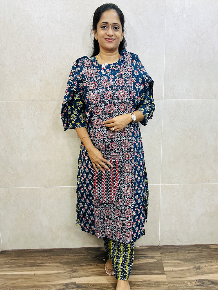 Ajrakh dyed cotton top with ajrakh dyed cotton bottom (Straight cut)