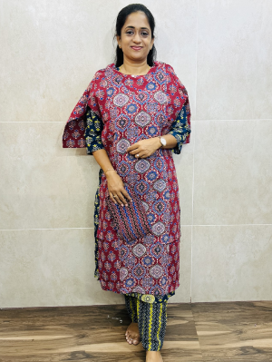 Ajrakh dyed cotton top with ajrakh dyed cotton bottom (Straight cut)