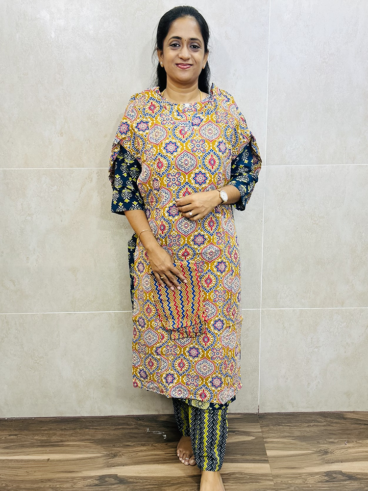 Ajrakh dyed cotton top with ajrakh dyed cotton bottom (Straight cut)